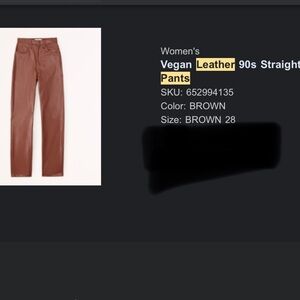 LIGHT BROWN Vegan Leather 90s Straight Pant